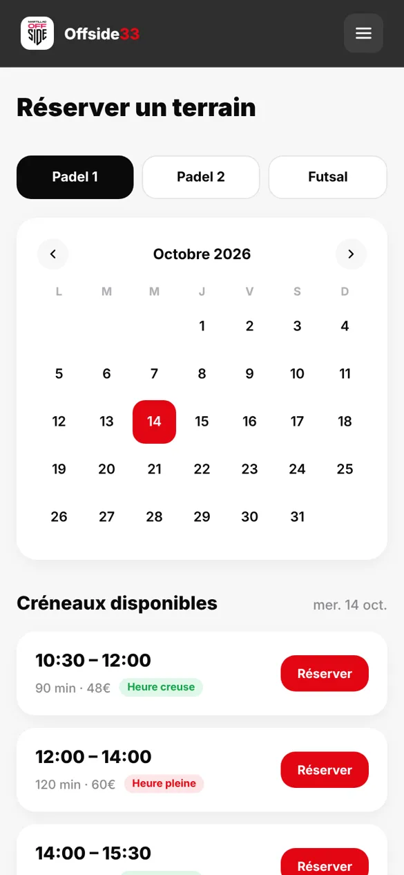 Réservation d’un terrain sur téléphone : calendrier et créneaux disponibles
